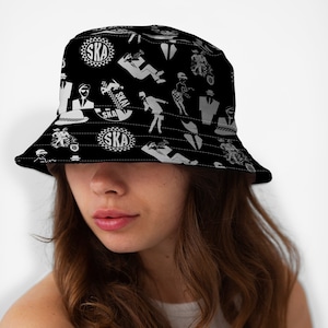 SKA Sticker Print Bucket Hat -  Fashion Sun Cap Packable Outdoor Fisherman Hat Unisex