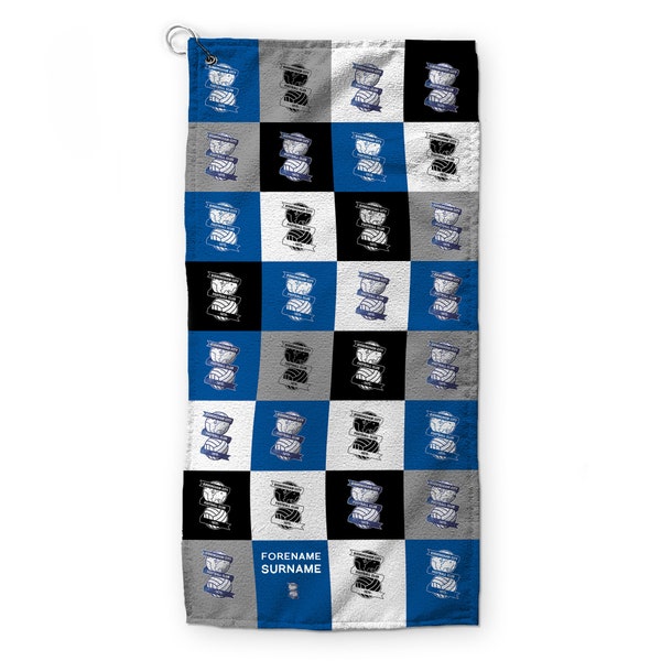 Birmingham City FC - Chequered - Personalised Lightweight, Microfibre Golf Towel - Officially Licenced