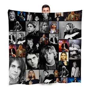 Kurt Cobain Celebrity Montage Fleece Throw Blanket | 150cm x 150cm Large Fleece Blanket | Made In England