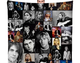 Kurt Cobain Celebrity Montage Fleece Throw Blanket | 150cm x 150cm Large Fleece Blanket | Made In England