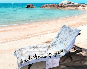 Personalised Rose Gold & Marble Look Design - Full Length Sun Lounger Towel with Pockets