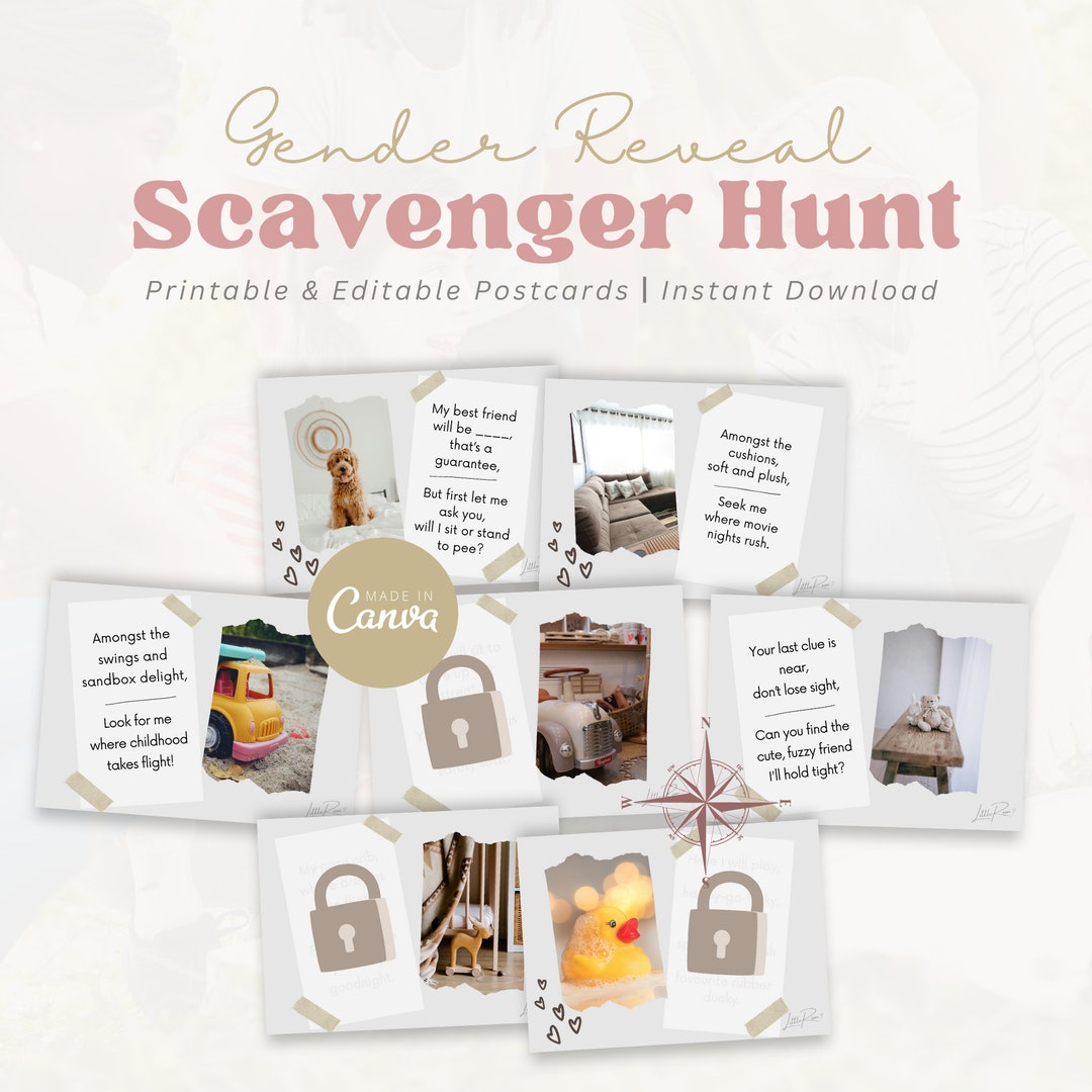 Gender Reveal Scavenger Hunt Printable Rhyming Clues With Pictures Baby ...