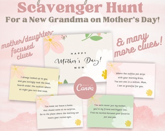 Editable Mother's Day Scavenger Hunt Template, Printable Grandmother Reveal Game DIY Surprise Pregnancy Announcement, Canva DIY Gift for Mom