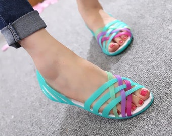 rainbow flat sandals