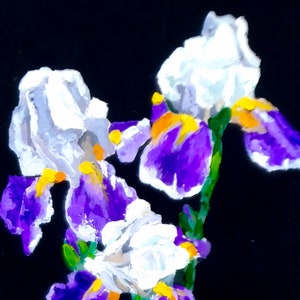 Blue Iris In Vase Preppy Painting Flower Original Art Impasto Palette Knife  Wildflower Bouquet Floral Still Life 8 by 10&quot; by NikaSasArt