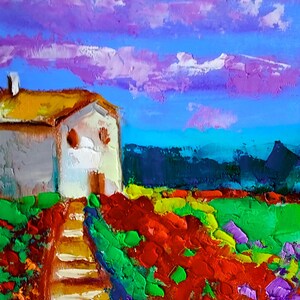 Pintura de paisagem americana, campo de papoulas, arte original, óleo impasto, espátula, flores, pintura de paisagem, 6 por 8" por NikaSasArt