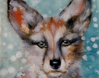 Renard orange, peinture animal Art original, couteau à palette à l'huile, Parc National de la faune, tableau preppy mignon de renard roux, 10 x 8 po. par NikaSasArt