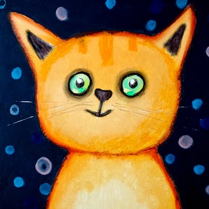 Oranje kat schilderij kat handgeschilderde originele kunst Impasto paletmes grappige dieren kinderen preppy schilderij 14 bij 15" door NikaSasArt