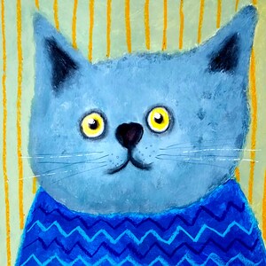Fijne kat preppy schilderij kat handgeschilderde originele kunst olie impasto paletmes grappig dier kinderen kamer decor 14 bij 15" door NikaSasArt