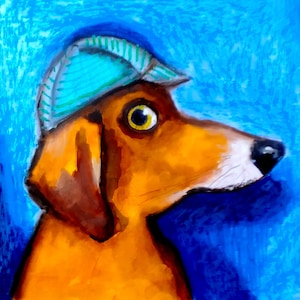 Chien teckel peinture portrait animal original art empâtement couteau à palette optimiste chambre d'enfants peinture preppy 10 par 10" par NikaSasArt