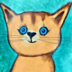 Kitty Preppy schilderij kat handgeschilderde originele kunst olie Impasto Paletmes grappige dieren kinderkamer decor 11 x 13" door NikaSasArt