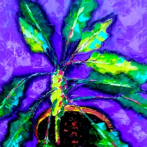 Planta tropical pintada a mano flor de la selva arte original pintura al óleo paleta cuchillo impasto optimista preppy pintura 8 por 10" por NikaSasArt