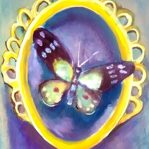 Vlinderportret Preppy schilderij Insect originele kunst olie Impasto Paletmes grillige dieren optimistisch schilderij 7 bij 5" door NikaSasArt