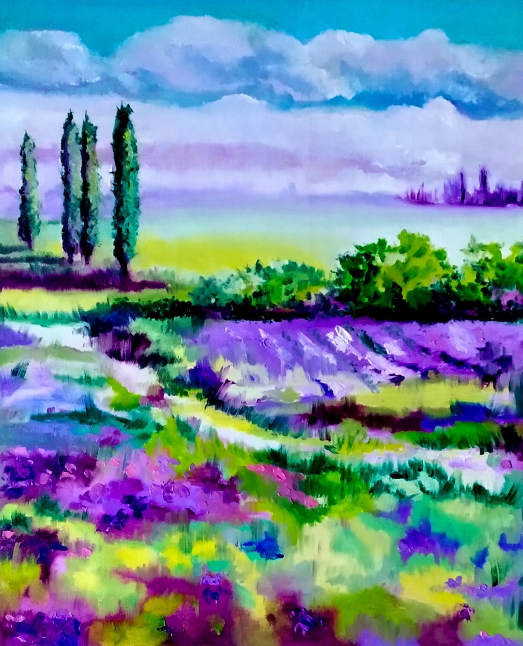 Tuscany Landscape Painting Lavender Field Original Art Oil Canvas ...