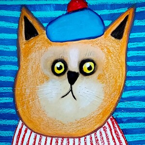 Fijne kat preppy schilderij Kitty handgeschilderde originele kunst olie Impasto Paletmes grappig dier kinderkamer decor 13 bij 15" door NikaSasArt