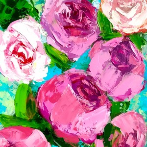 Rosas rosas pintura flor pintada a mano arte original óleo paleta cuchillo ramo en florero bodegón pintura preppy 10 por 8" por NikaSasArt