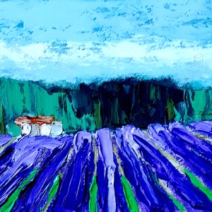 Toscana Pintura Preppy Campo de Lavanda Paisagem Arte Original Óleo Impasto Faca de Paleta de Lona Natureza Flor Arte Otimista por NikaSasArt