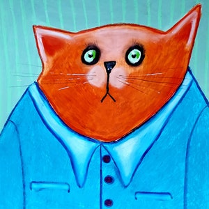 Kat portret schilderij kat handgeschilderde originele kunst Impasto paletmes grappige dieren kinderen preppy schilderij 13by15" door NikaSasArt