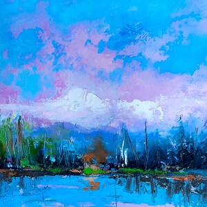 Pintura de paisaje americano de 8 x 8 de NikaSasArt con pintura al óleo original de la naturaleza con espátula y empasto