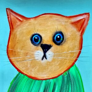 Oranje kat portret schilderij kat handgeschilderde originele kunst Impasto paletmes grappige dieren kinderen preppy schilderij 11by15" door NikaSasArt