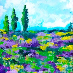 Lavanda paesaggio pittura campo arte originale olio impasto spatola natura American Preppy pittura arte 10 da 8" di NikaSasArt