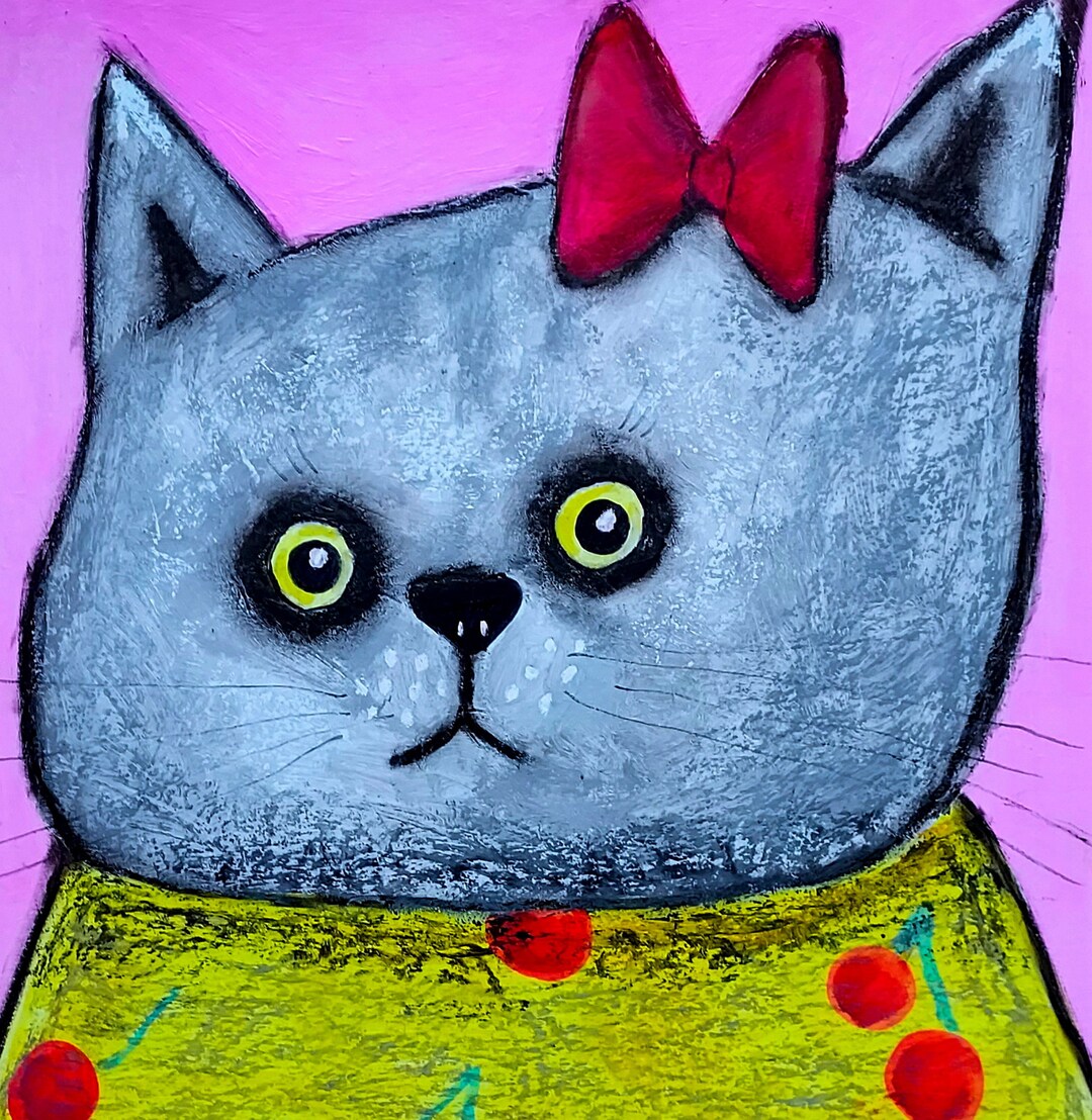 Cat Girl Painting Animal Original Art Impasto Palette Knife Etsy