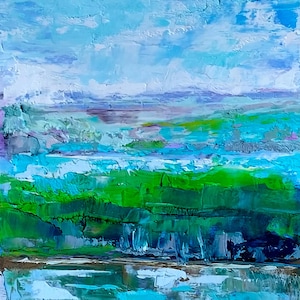 Pintura de montaña Naturaleza Arte original al óleo Impasto Espátula Paisaje americano Pintura preppy 6x8 pulgadas de NikaSasArt