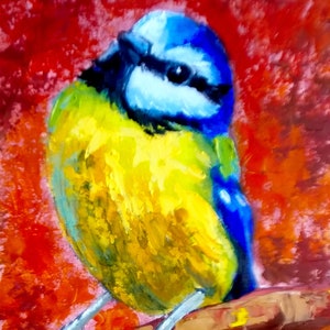 Hermoso carbonero pintura pájaro arte original óleo impasto paleta cuchillo hermoso retrato de pájaro optimista pintura preppy por NikaSasArt