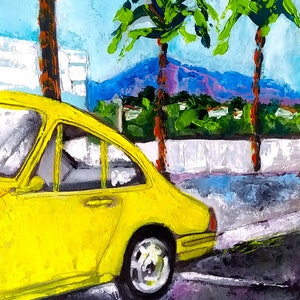 Pintura de cidade tropical Arte original urbana Faca de paleta de óleo Impasto Paisagem urbana Paisagem Palm Sea Road Pintura formal 10 por 8" por NikaSasArt