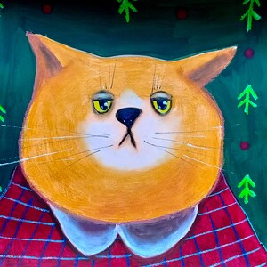 Oranje kat portret schilderij kat handgeschilderde originele kunst Impasto paletmes grappige dieren kinderen preppy schilderij 15by15" door NikaSasArt