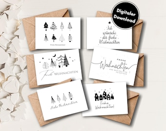 Christmas Cards Set 6 Christmas Greeting Cards for Christmas Merry Christmas Postcard to Print PDF Download Digital Download