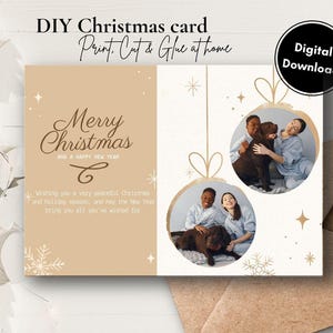 Personalized Christmas Card 5x7 - DIY Printable Holiday Card with Photo Baubles - Merry Christmas - Instant Download - Customize with photos