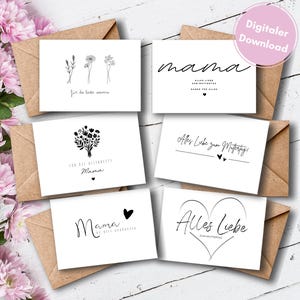 6 Muttertags-Karten zum Ausdrucken - Set A6 Karten zum Drucken - Postkarten - Karte zum Muttertag Sofortiger pdf Download - Last Minute