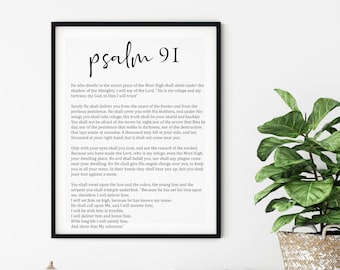 Psalm 91 Poster, Minimal Christian Wall Art, Psalm 91 Bible Verse Wall Art, Jesus Wall Art, Framed Bible Verses, Christian Art, Faith Gift