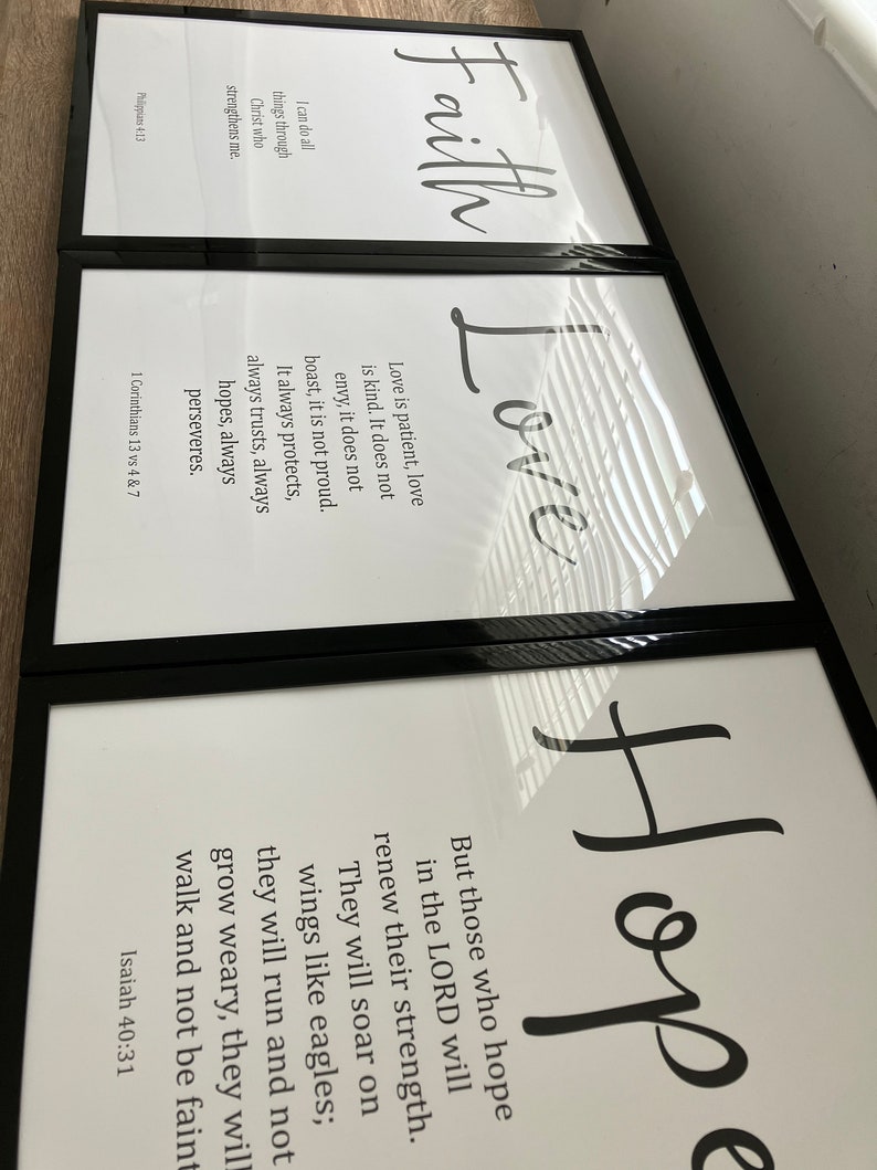 Framed Christian Print | Love Faith Hope | Bible Verse Wall Art Set of ...