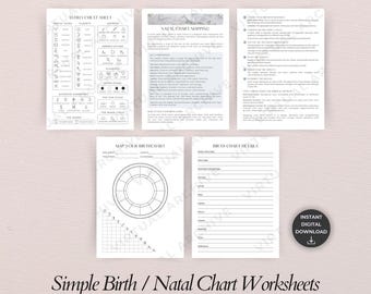 Hojas de trabajo de la carta natal: Mapeo sencillo de la carta natal, perspectiva astrológica personal (Descarga digital)