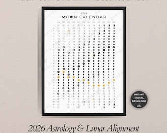 Calendario astrológico y lunar 2026: Seguimiento del ciclo lunar, impresión mural, scrapbooking (descarga digital)