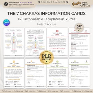 PLR: bewerkbare informatiekaarten van de zeven chakra's | Doorverkopen | Sjablonen | Spiritualiteit | Zelfhulptools | Reikipraktijk | Coachen | Canvas