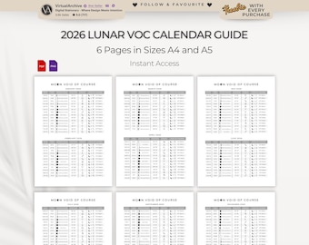 2026 Lunar Void of Course (VoC) | Calendars | Astrology | Cheat Sheet | Retrogrades | Astronomy | Spirituality | Zodiac | Journal Inserts