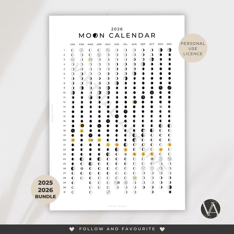 BUNDLE 20252026 Astro & Moon Calendar Lunar Phases Tracker Journal