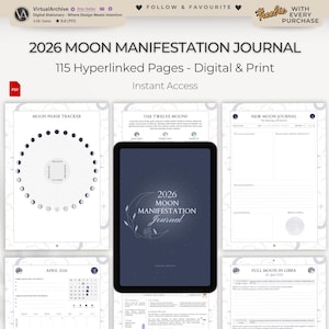 2026 Moon Manifestation Planner - Hyperlinked | Lunar Cycle | Calendar | Menstrual Tracker | Grimoire Pages | Spiritual Practice | Astrology