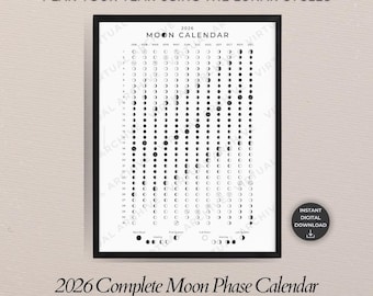 Calendario de fases lunares 2026: seguimiento del ciclo lunar, planificador y scrapbooking (descarga digital)