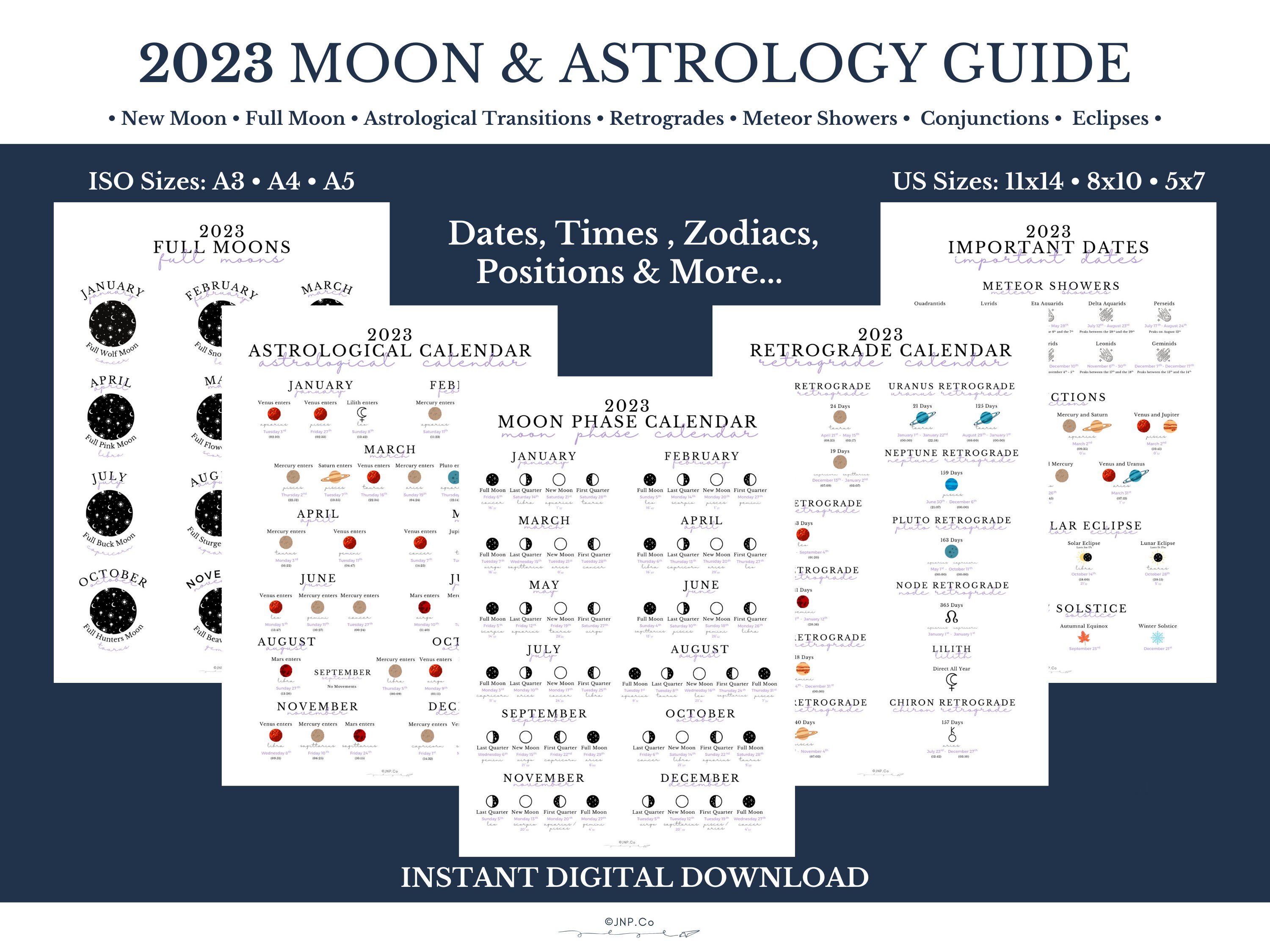 Printable Moon Phase Calendar 2023 2023 Moon & Astrology Guide Cheat Sheet Spiritual Calendar | Etsy Ireland