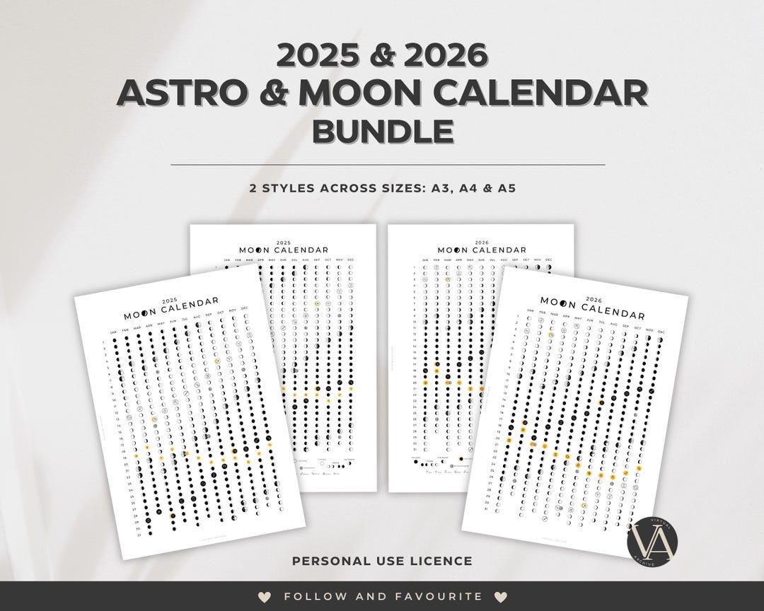 BUNDLE 20252026 Astro & Moon Calendar Lunar Phases Tracker Journal