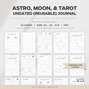 Astro, Moon, & Tarot Journal Inserts | 54 Pages | Intentions | Energy Work | Manifest | Grimoire | Astrology | Astronomy | Digital Download