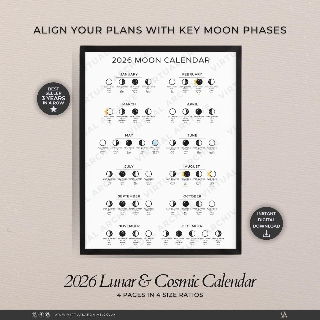 2026 Lunar & Cosmic Calendar: Moon Cycle Tracker, Astrology, DIY