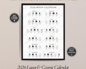 Calendario Lunar y Cósmico 2026: Seguimiento del Ciclo Lunar, Astrología, Scrapbooking DIY (Descarga Digital)