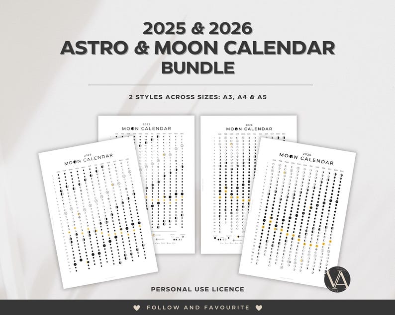 BUNDLE 20252026 Astro & Moon Calendar Lunar Phases Tracker Journal