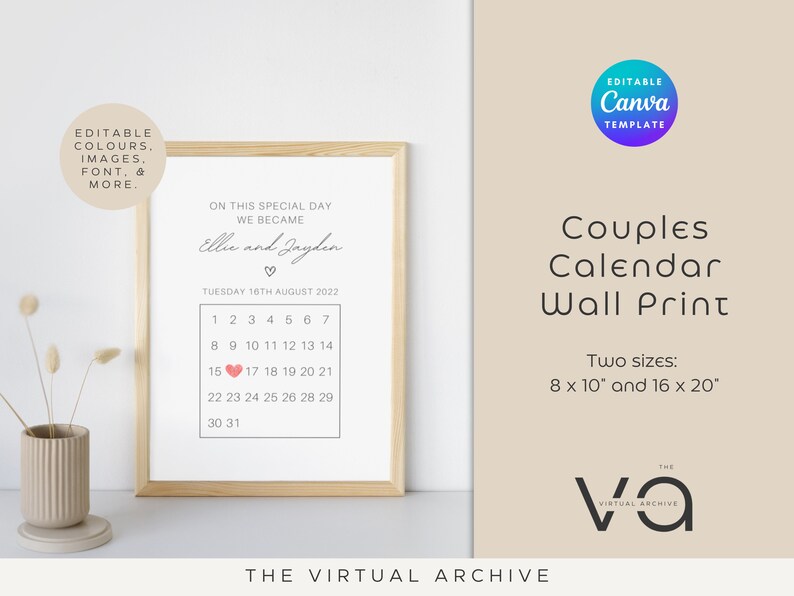 Couples Calendar Wall Print Anniversary Romantic Home Etsy