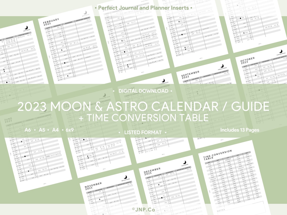 2023 Astro & Moon Calendar Guide listed Journal Inserts Etsy UK